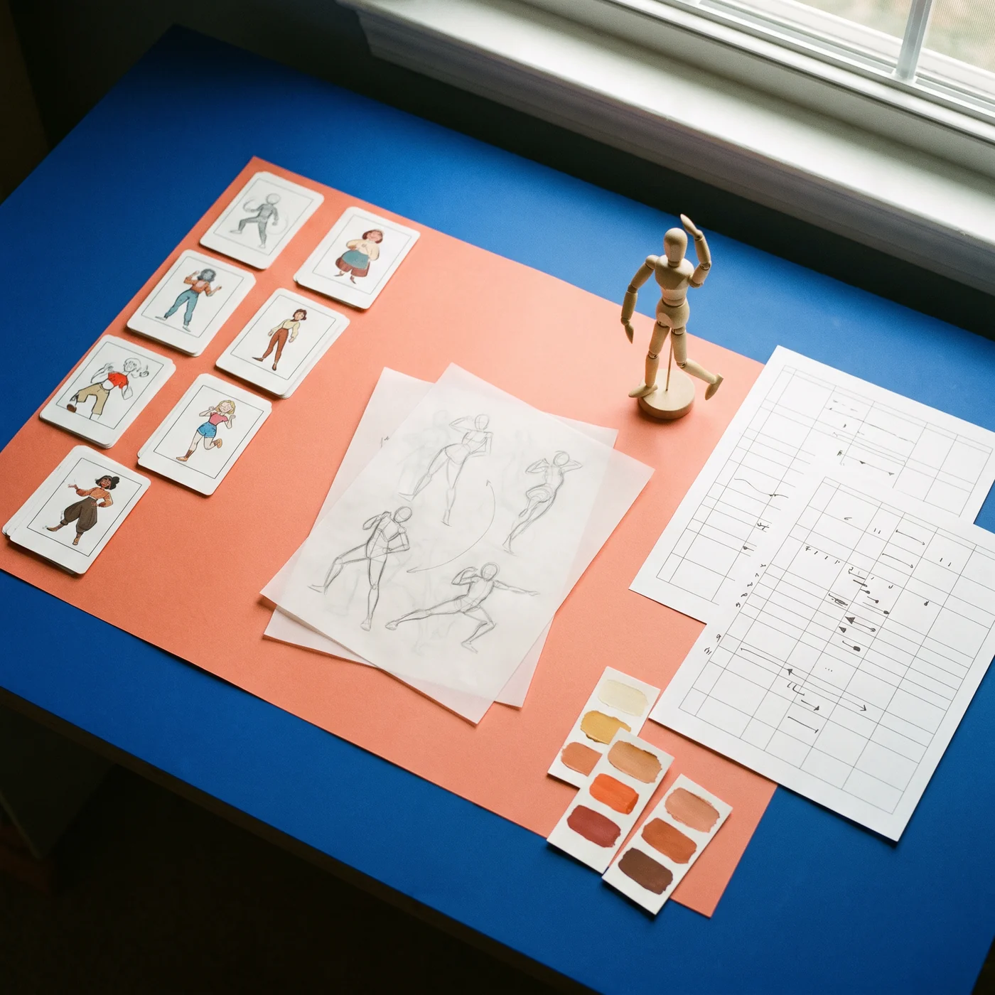 A carefully arranged character sketch workstation